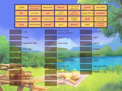 Les jours, mois, vocabulaire et questions selon le calendrier français