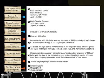 Real life Pre-Int Letter of complaint structure