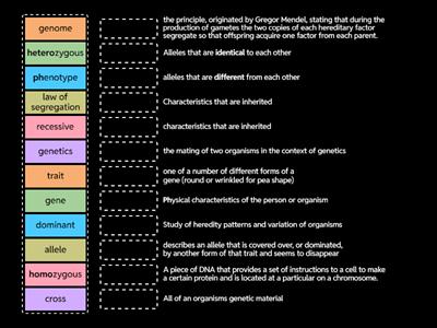 Biology Mendel and Heredity Vocabulary #1-12