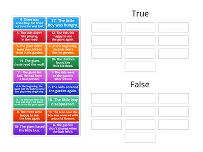 Class 6A_Ch-The Selfish Giant (State TRUE or FALSE)