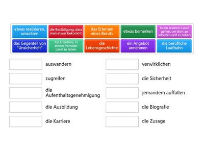 Wortschatz - Ordne die Definitionen zu - Thema "Arbeiten im Ausland"