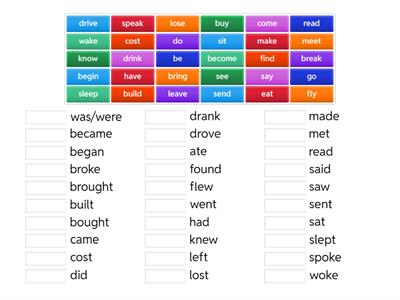 Irregular verbs matching