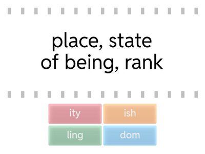 Suffixes - dom, ity, ish, ling