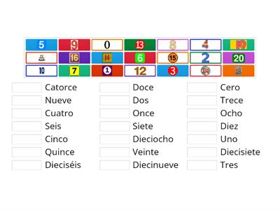  Los numeros 0 hasta 20 Match up