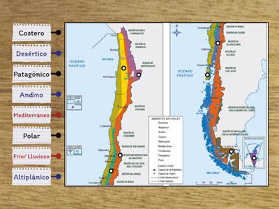 Ubica en el mapa los ambientes naturales de Chile 