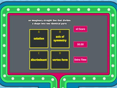 quadratic equation vocabulary -- gameshow quiz