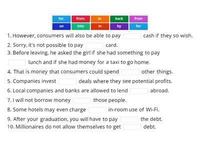 money prepositions english file