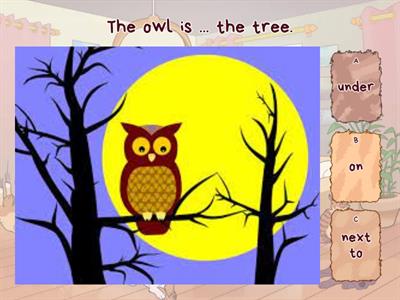 under/on/in/next to/behind/in front of/between