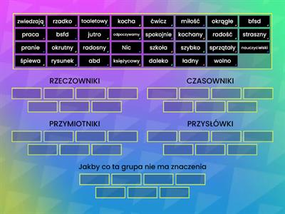   Czasownik, rzeczownik, przymiotnik, przysłówek możesz sie posmiac przy rozwiązywaniu (=  (niektóre błędy zaplanowane!)