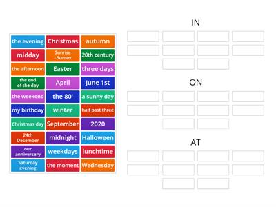 Time Prepositions: In on at