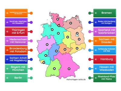 16 Bundesländer mit Hauptstädten