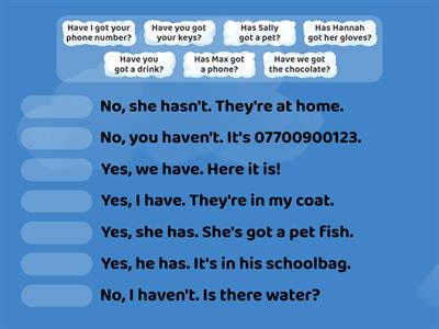 Unit 4 - Have got: Match the questions to the answers