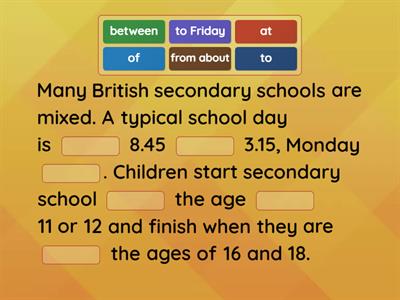 fill in the gaps British secondary schools Solutions Elementary 2E