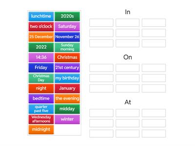 Time Prepositions: In, On, At