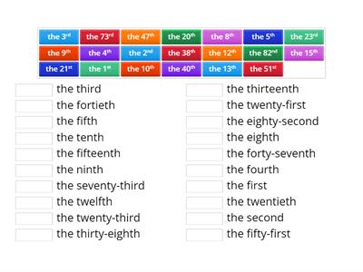 Ordinal numbers - match up