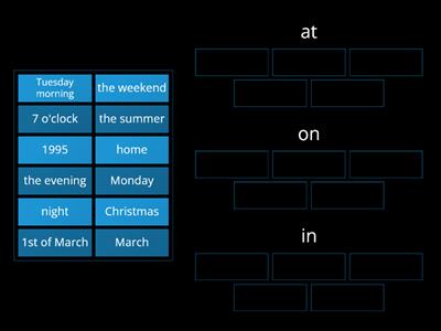 Prepositions at in on