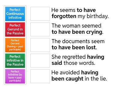Perfect gerunds and infinitives
