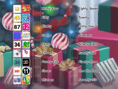 Numbers 1 to 100 match-up