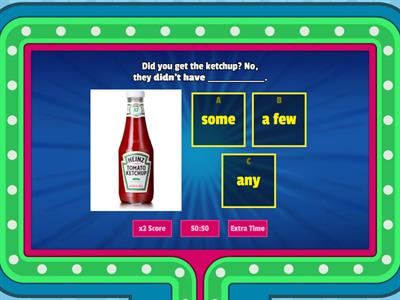 Quantifiers: a lot of, some, a few, a little & any.