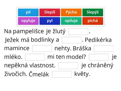 Doplň vhodné slovo z nabídky