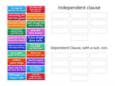 Independent & Dependent Clause Sort