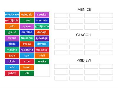 Vrste riječi (Imenice, glagoli, pridjevi)