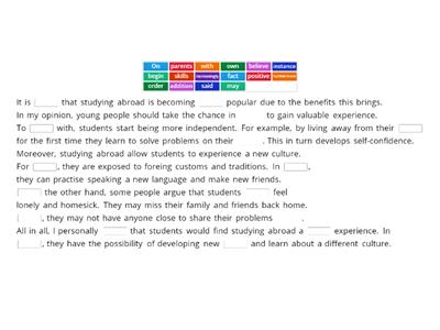 Opinion Essay Cloze -Vocabulary