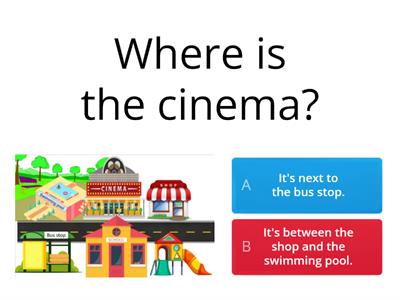 Prepositions of place. In town. (in front of, behind, between, next to)