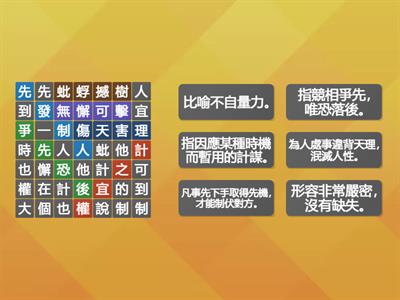 國小國語5上第8課：請找出成語，再配對解釋。