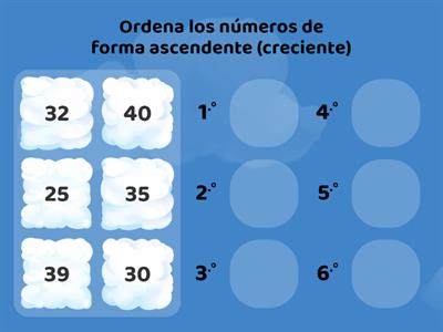 Ordena los números de forma ascendente (creciente) 