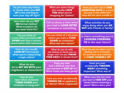 QUESTIONS – PHRASAL VERBS (ENGLISH FILE PRE-INTERMEDIATE)