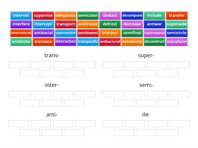 Prefix (trans-, super-, inter-, semi-, anti-, de-)