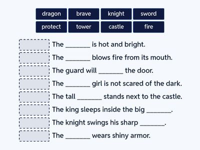 1.1 Dragons and Castles - Fill in the Blanks (Age 6 -A1)