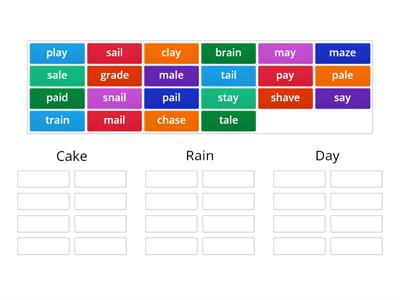 WWP Sort 5: Long a (with a-e, ai, and ay)