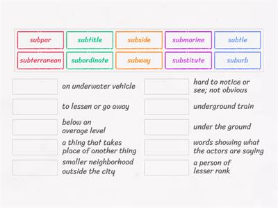 Sub - Prefix Vocabulary Review
