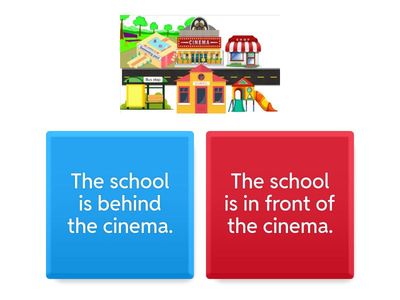 Prepositions of place. In town. (in front of, behind, between, next to)
