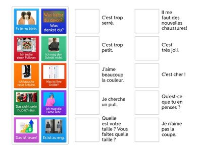 00 Zuordnen Sätze Au magasin de vêtements