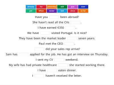 Past Simple vs Present Perfect Time expressions