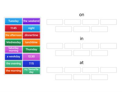 on in at time prepositions