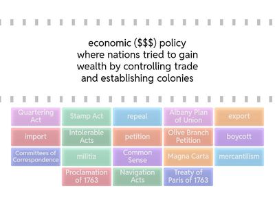  Vocab for Causes of the Revolution 2025 Test 