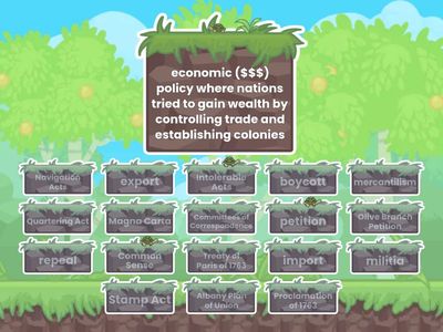  Vocab for Causes of the Revolution 2025 Test 