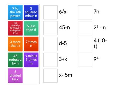 Algebraic Expressions Match