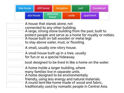 STAGE 4, Unit 3 - match the house and the definition