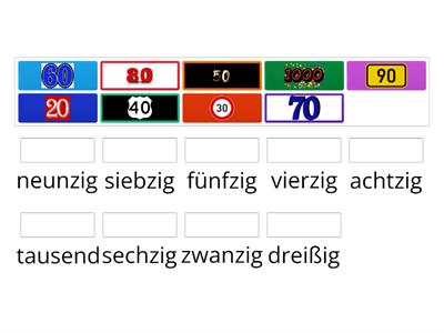 Die Nummern von 20 bis 1000