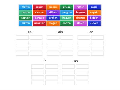 WTW-GReen- Sort 36- Unaccented Final Syllables (-en, -on, -ain, -in, -an)