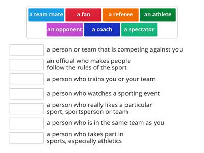 Match the words with the definitions Sports