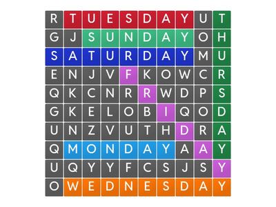Days of the Week – Wordsearch – Intermediate