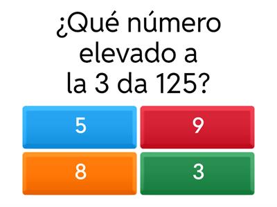 Preguntas aleatorias sobre potencias y exponentes. 
