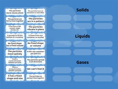 States of matter card sort