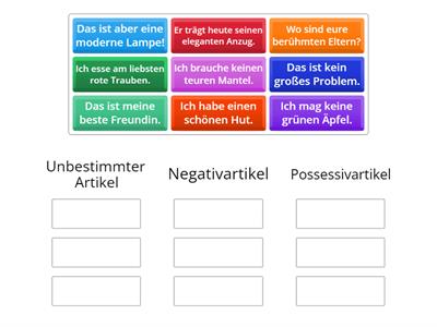 Adjeltivdeklination unbestimmter Artikel, Possessivartikel, Negativartikel